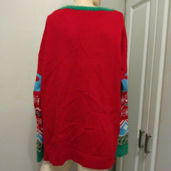 ❤️Santa on VACA Hooked Up Embroidery Leather Sequins UGLY CHRISTMAS SWEATER SZ L - Picture 11 of 12